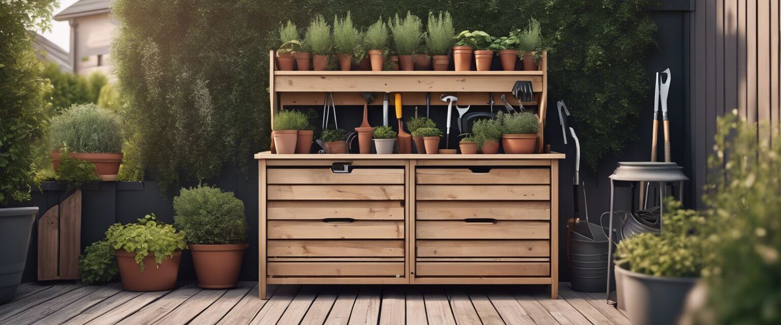 Garden storage box with shelving unit