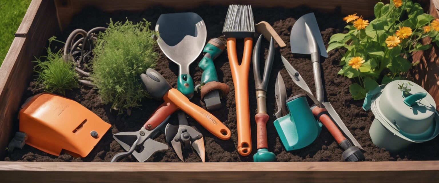 Organized gardening tools in a storage box