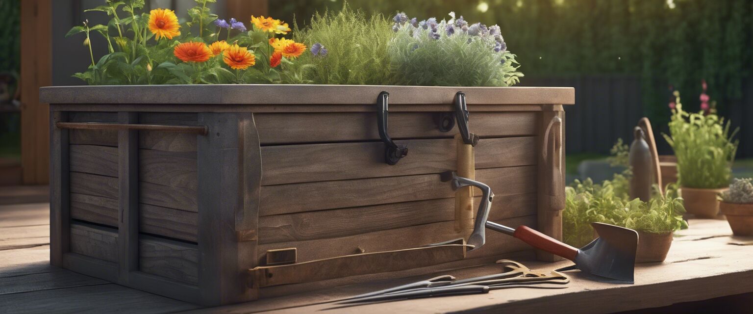 Garden tools in lockable storage box