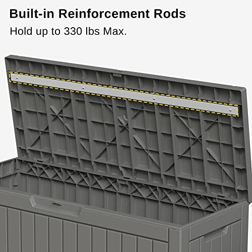 Open storage box showing built-in reinforcement rods.