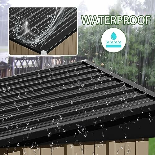 Waterproof roofing material with rain and water droplets.