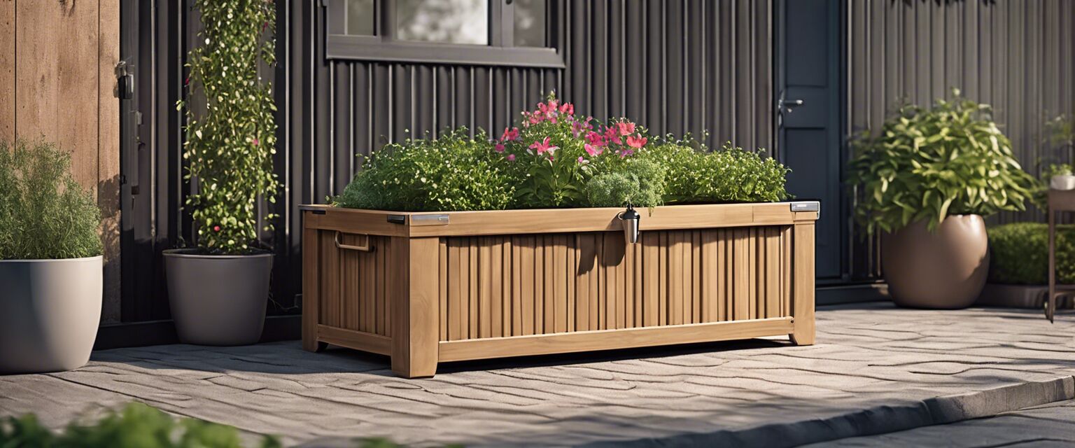 Weatherproof garden storage box on a patio