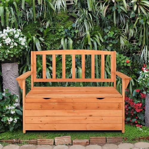 VINGLI Wooden Outdoor Storage Bench