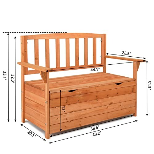 Wooden outdoor storage bench with dimensions